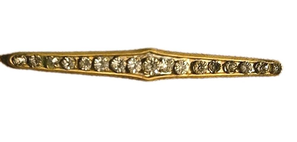 Antique Edwardian Rhinestone Bar Brooch Gold Tone Knife Edge Vintage Pin